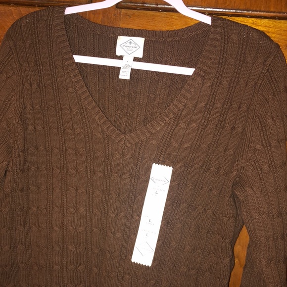 Large- NWOT St John’s Bay Long Sleeve Sweater. The color is Chocolate Brown. - Picture 2 of 8